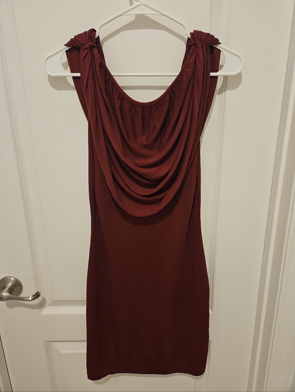Aya Muse Burgundy Draped Neck Sleeveless Dress